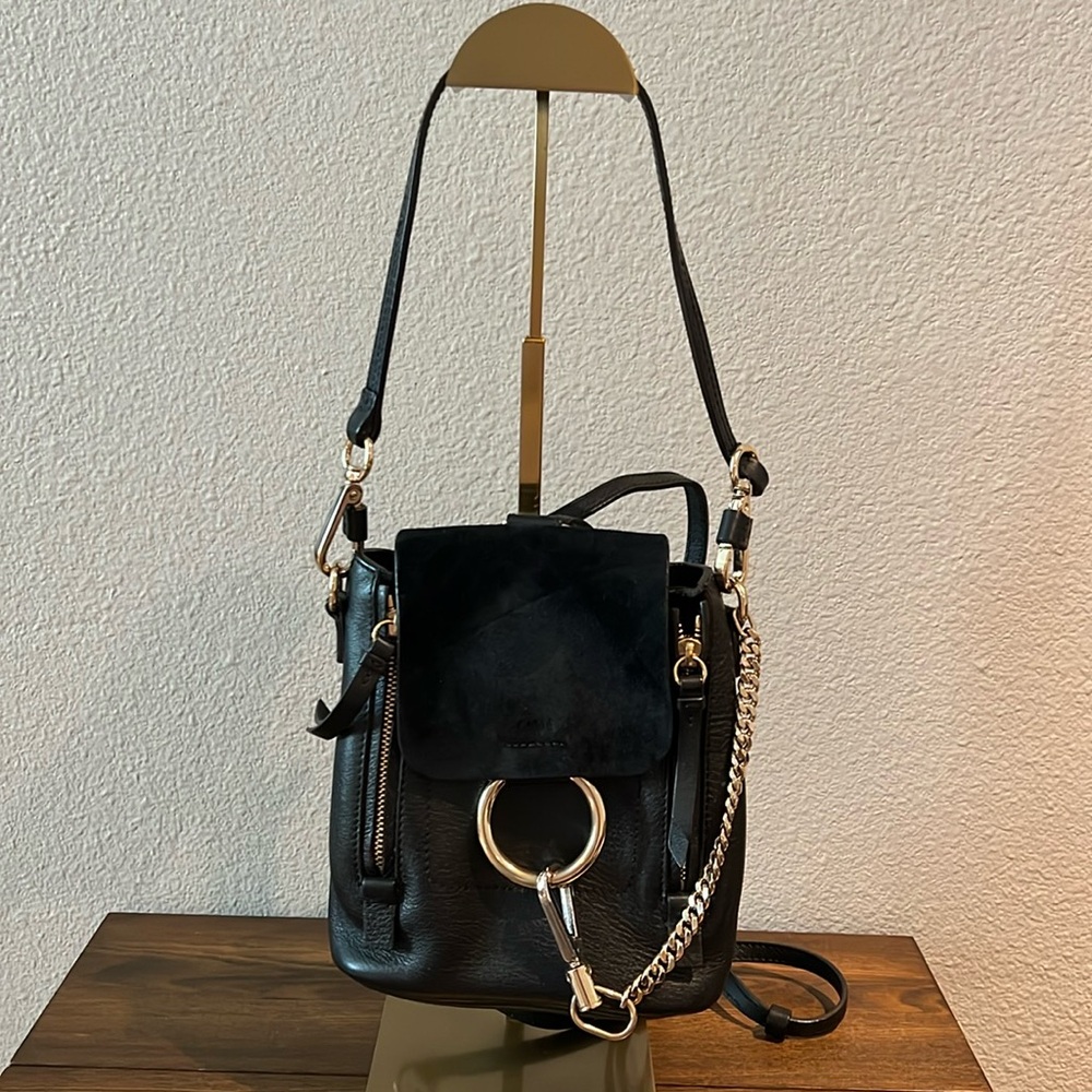 Chloe Mini Leather Faye 2-Way Backpack